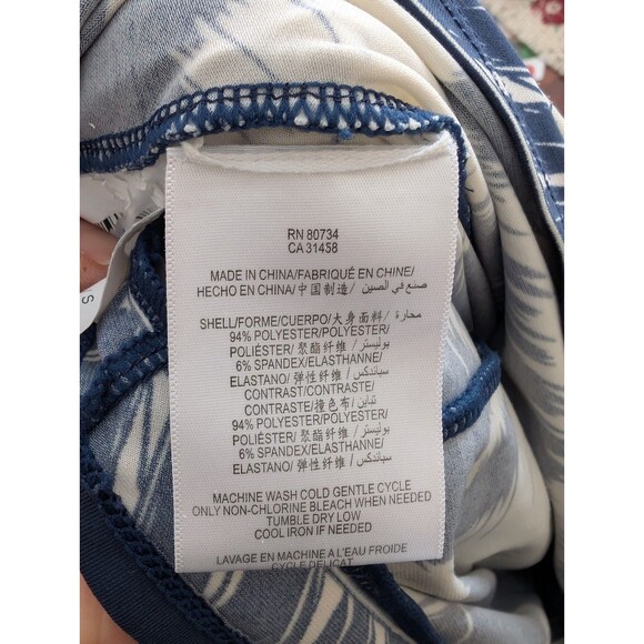 BCBG MAXAZRIA S blue cream palm leaf print belted drop waist dress size small - Picture 8 of 8